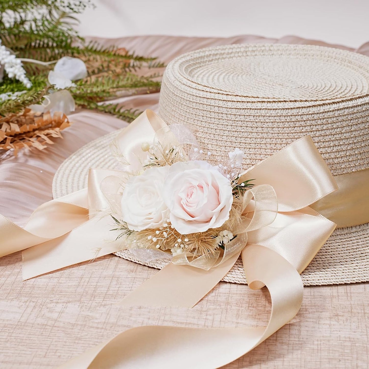 LaRibbons Nude Satin Ribbon 1 1/2 Inch 25 Yards Luxury Double Faced Silk Ribbon for Flower Bouquet Crafts Gift Wrapping Wedding Party Decoration