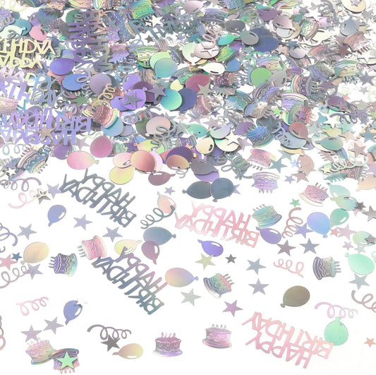 Iridescent Happy Birthday Confetti, 3000 Pcs Birthday Cake Table Metallic Foil Confetti Party Table Decor for Party, Baby Shower, DIY Arts and Crafting
