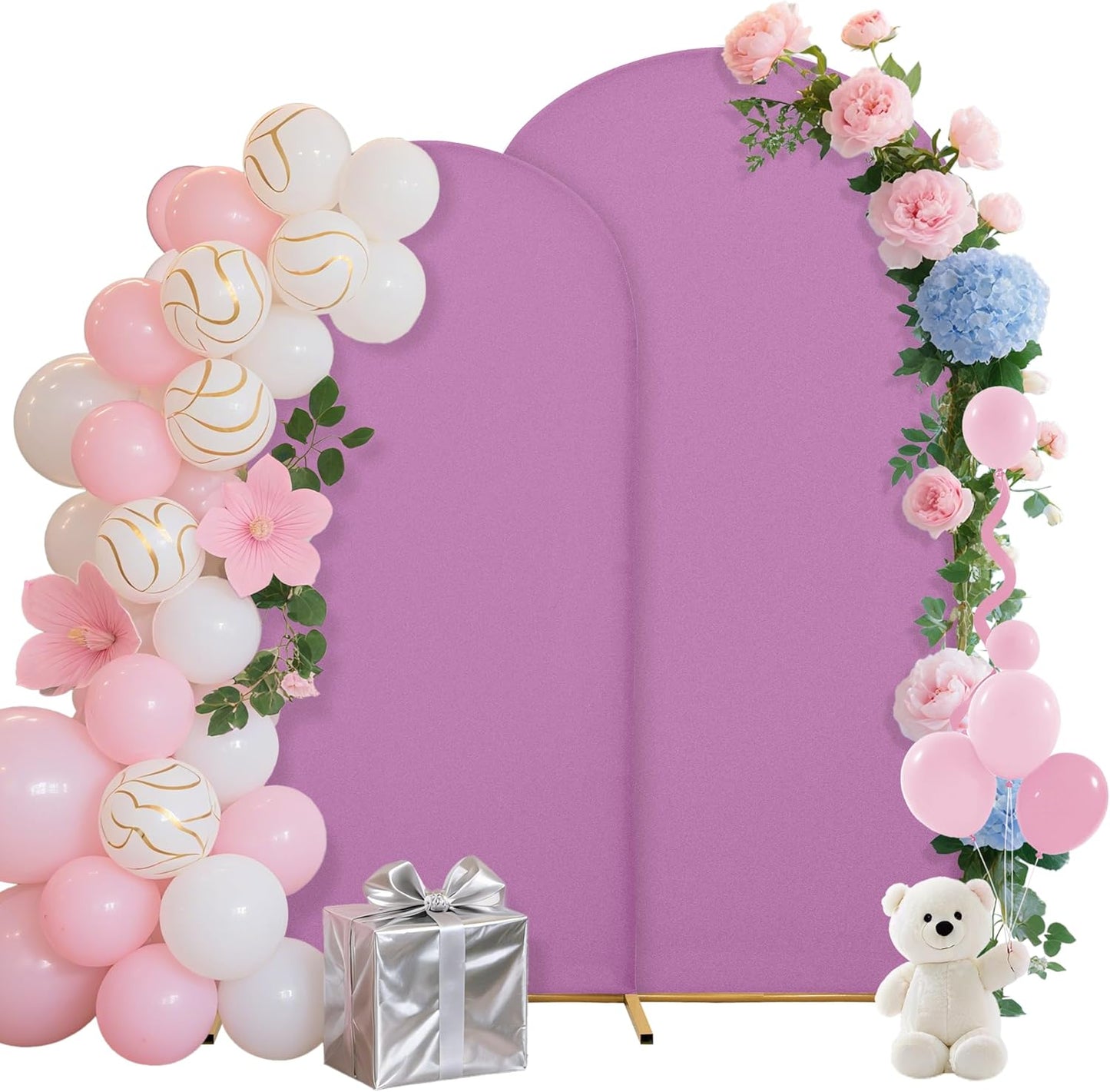 Wedding Arch Covers Arch Backdrop Cover Arch Stand Covers 7.2FT 6FT Set of 2 Arch Cover Spandex Fabric Stretchy Backdrop for Wedding Birthday Party Decoration Baby Shower (Lilac)
