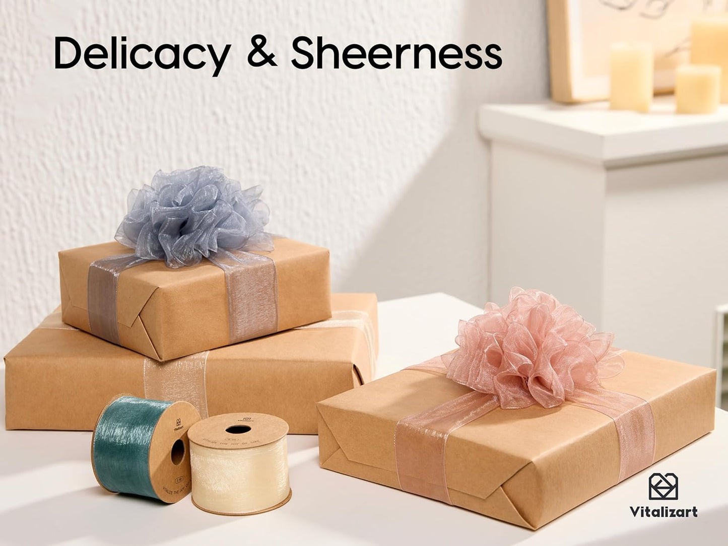 Vitalizart 1.5" x 45 Yards Organza Ribbon Set 9 Rolls x 5 Yd Sheer Ribbon for Gift Wrapping Crafts Christmas Tree Bows Wedding Invitations Wreaths Party Decor Bouquet DIY Projects (Mixed Colors)