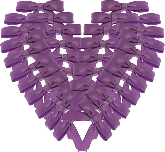 50pcs 1-1/2" Purple Satin Ribbon Bows Without Twist Ties Mini Ribbon Bows for Candy Partiy Decoration Gift Packing&Wrapping Accessoried(Purple)