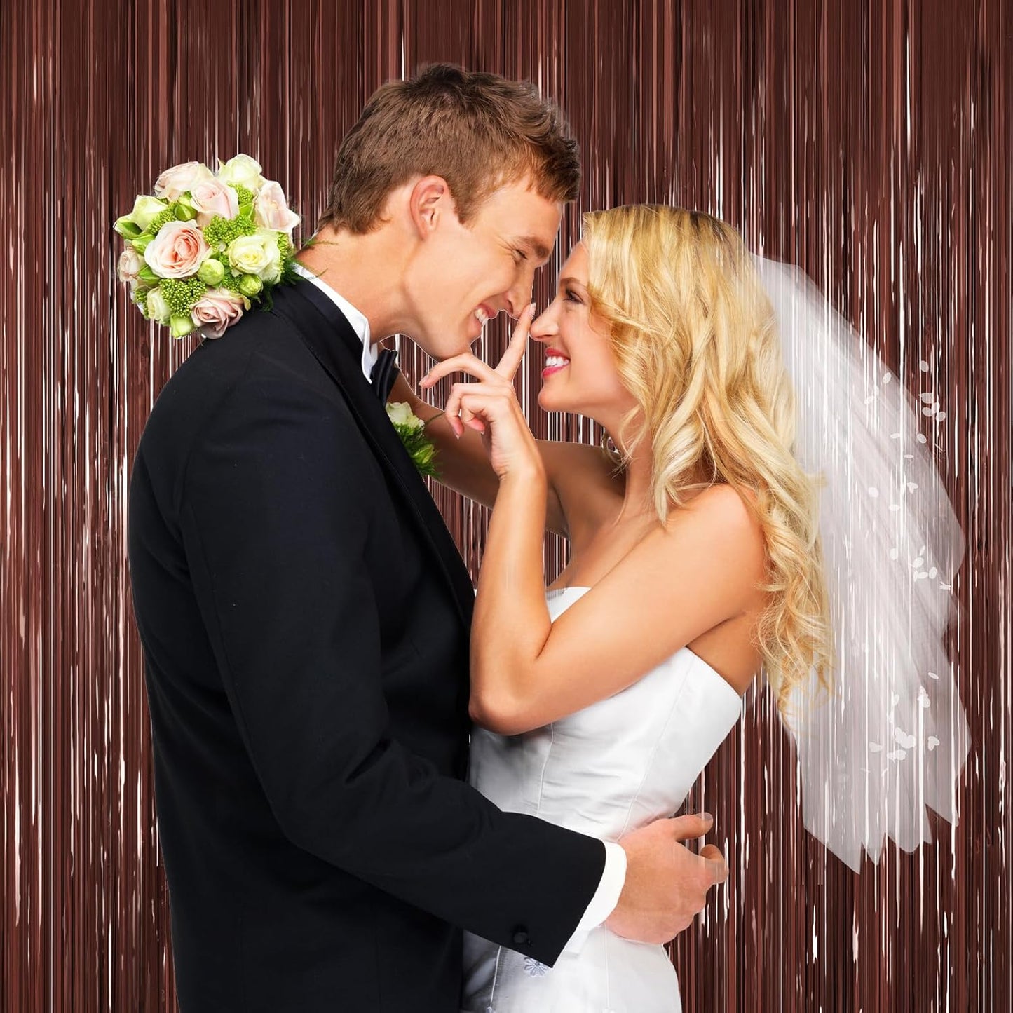 Coffee Brown Metallic Tinsel Backdrop Foil Fringe Curtains 2Packs Door Streamers Backdrop for Birthday Door Decorations, Party Supplies for Bachelorette, Graduation, Christmas Disco Groovy Decors