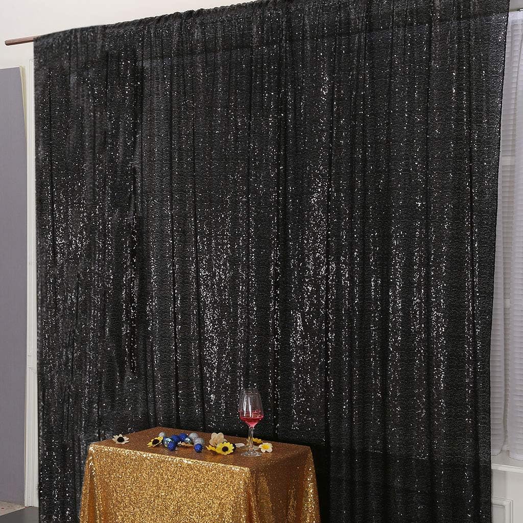 Juya Delight 4ft x 7ft Black Sequin Photo Backdrop Curtain for Wedding Party Decoration Festival Ceremony