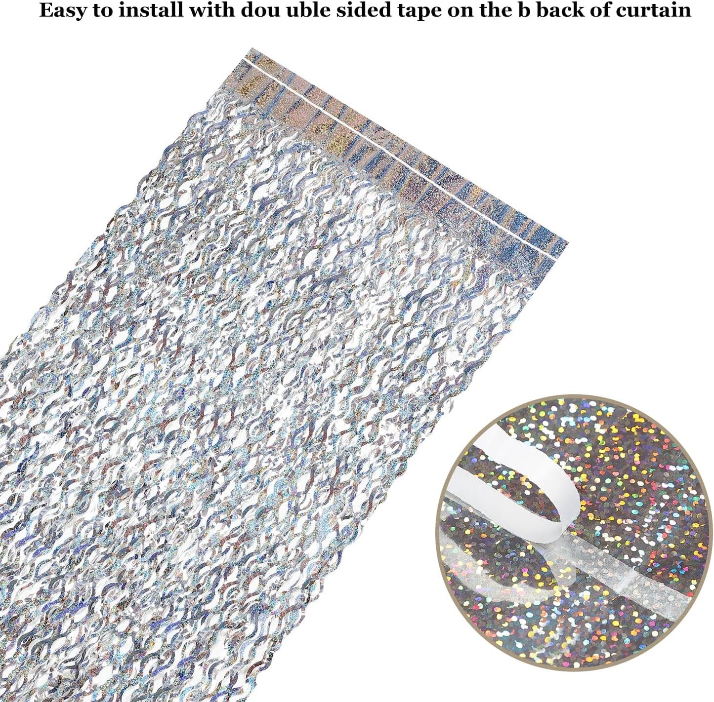 Silver Tinsel Backdrop- CYLMFC 3 Pack 3.3 ft x 6.6 ft Streamer Foil Fringe Curtain for Birthday Party Christmas Graduation Decor