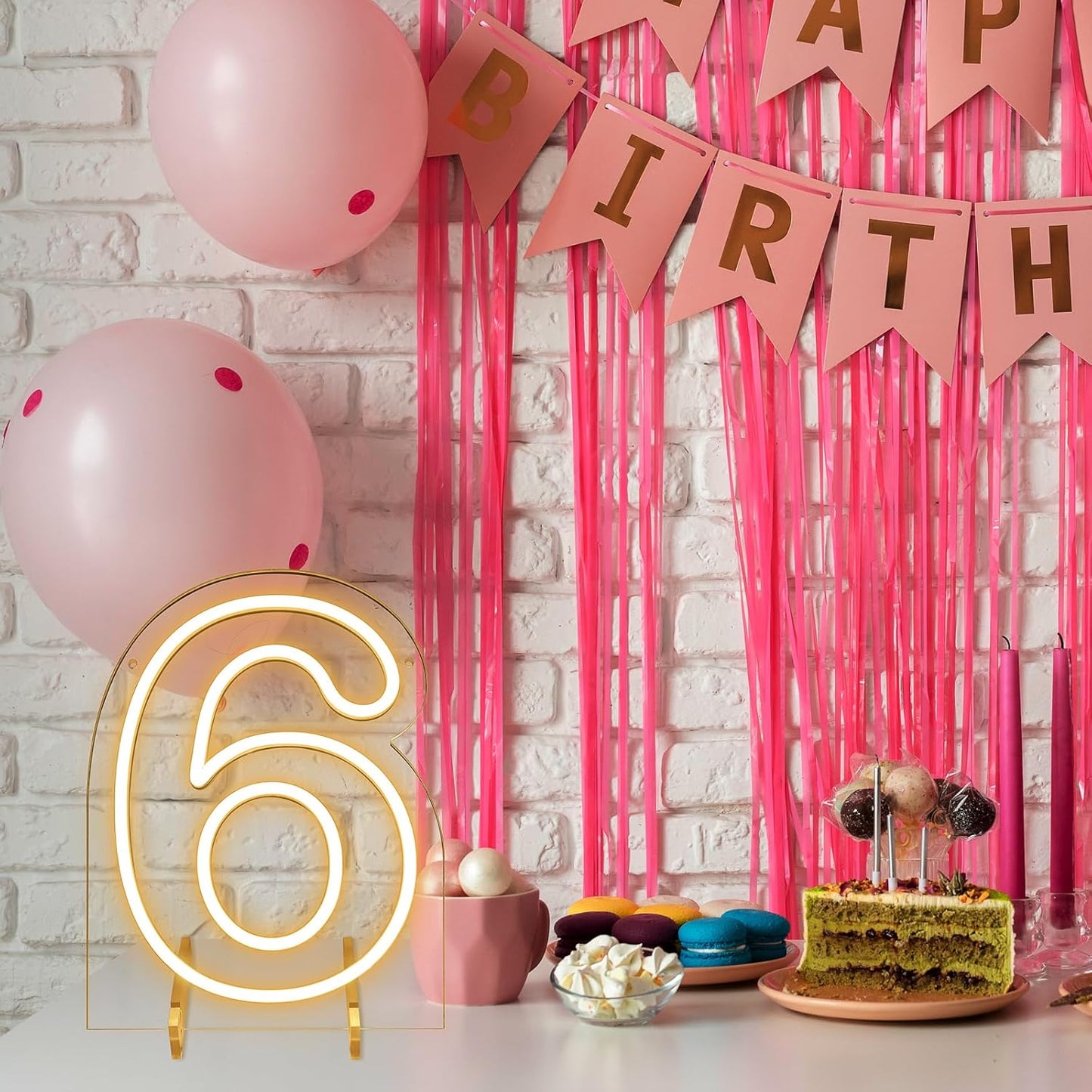Number 6 LED Neon Sign Backdrop Birthday Party Decoration, 11.3" 11.3" Height Warm White Marquee Six Numbers Light Up Sign for Wedding Anniversary Window Wall Table, Indoor Battery Operated or USB