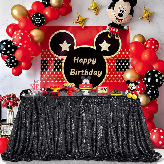 QueenDream Black Party Decorations Sequin Tablecloth: Glitter Overlay 90x90 Inch Table Drapes for Banquet Wedding Theme Party Planners