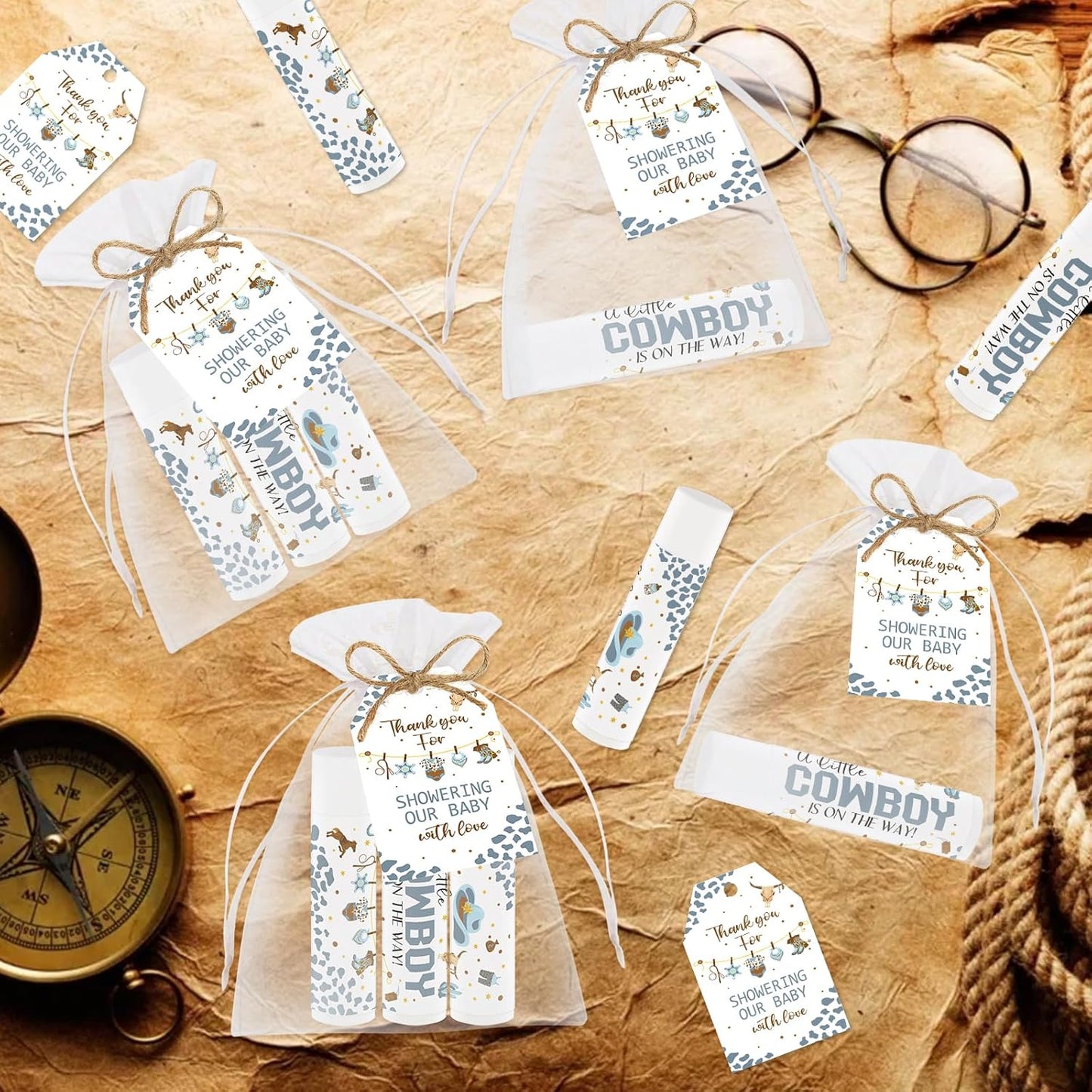 50 PCS Baby Shower Cowboy Lip Balm Bulk Neutral Gender Reveal Boys Girls Games Baby Shower Favors Gifts for Guests Moisturizing Lip Care Cowboy Themed Birthday Party Supplies Decorations