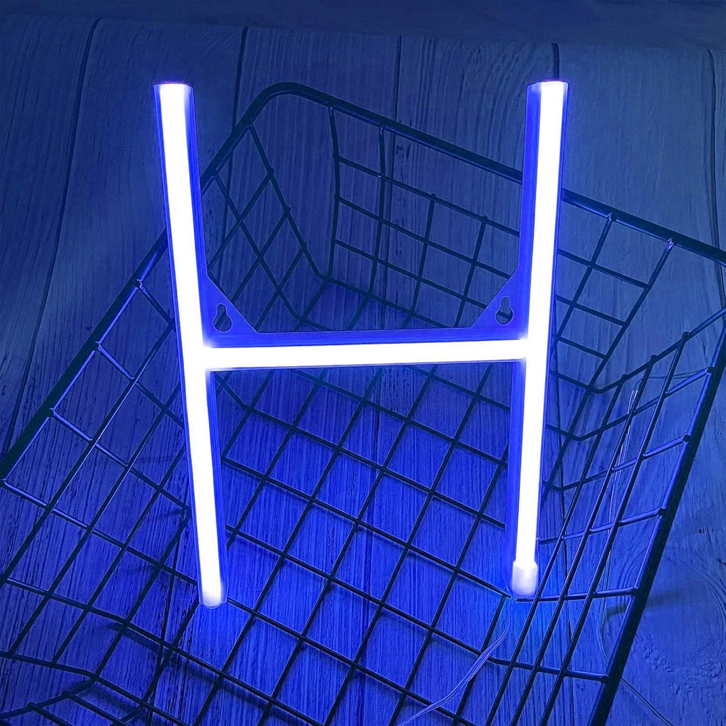 ENUOLI LED Blue Neon Letter Signs Night Light Battery or USB Operated LED Marquee Letters Neon Art Decorative Lights Wall Decor for Children Baby Room Christmas Wedding Party Decoration (H)