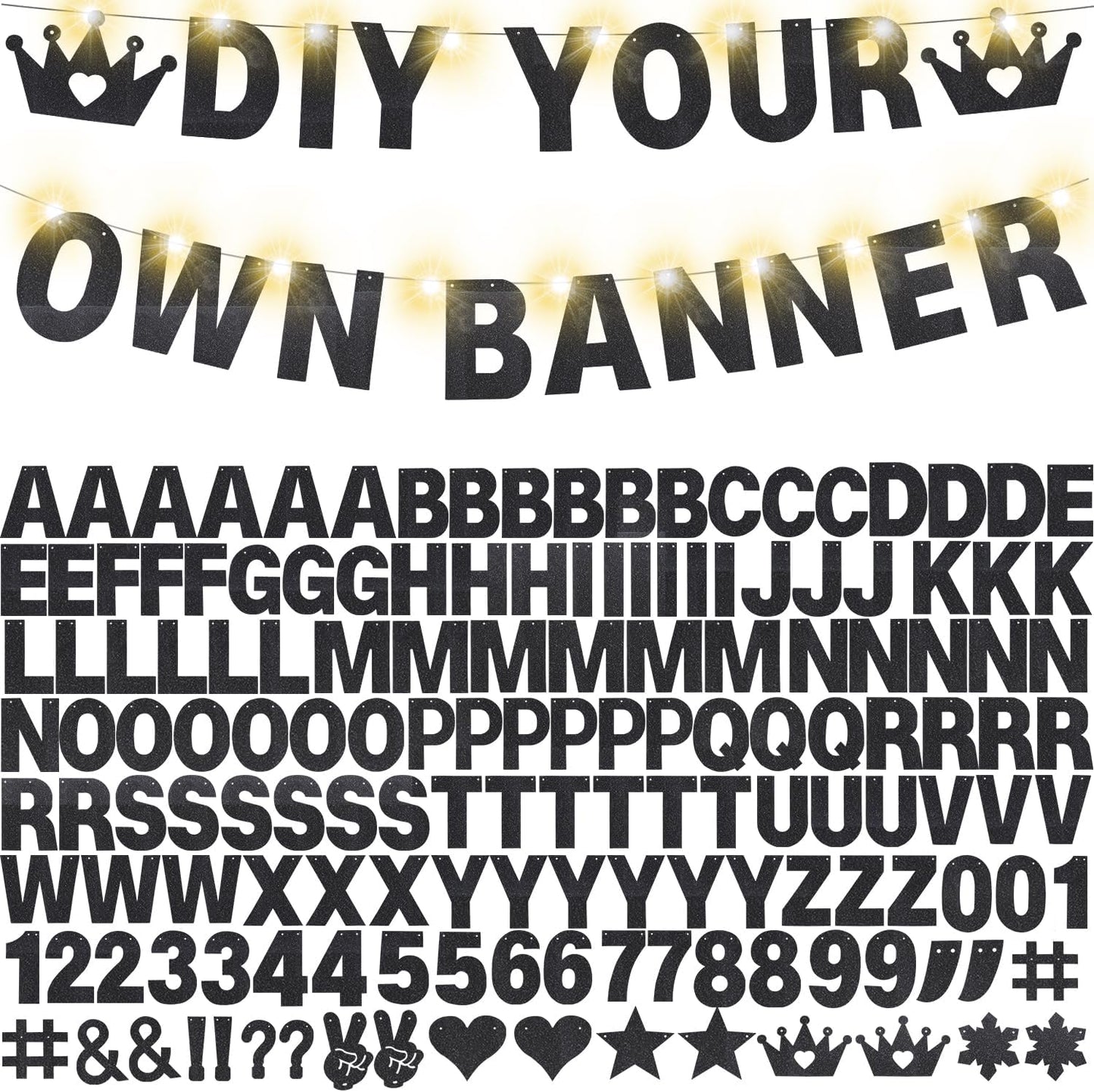 167Pcs DIY Glitter Customizable Banner Kit Happy Birthday Custom Letters Banner 30th Birthday Decorations Anniversary Personalized Banners Decor Death to My 20s Party Supplies (Glitter Black)