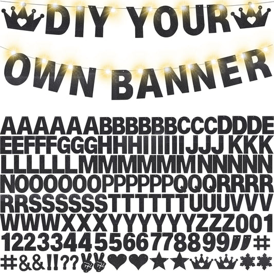 167Pcs DIY Glitter Customizable Banner Kit Happy Birthday Custom Letters Banner 30th Birthday Decorations Anniversary Personalized Banners Decor Death to My 20s Party Supplies (Glitter Black)