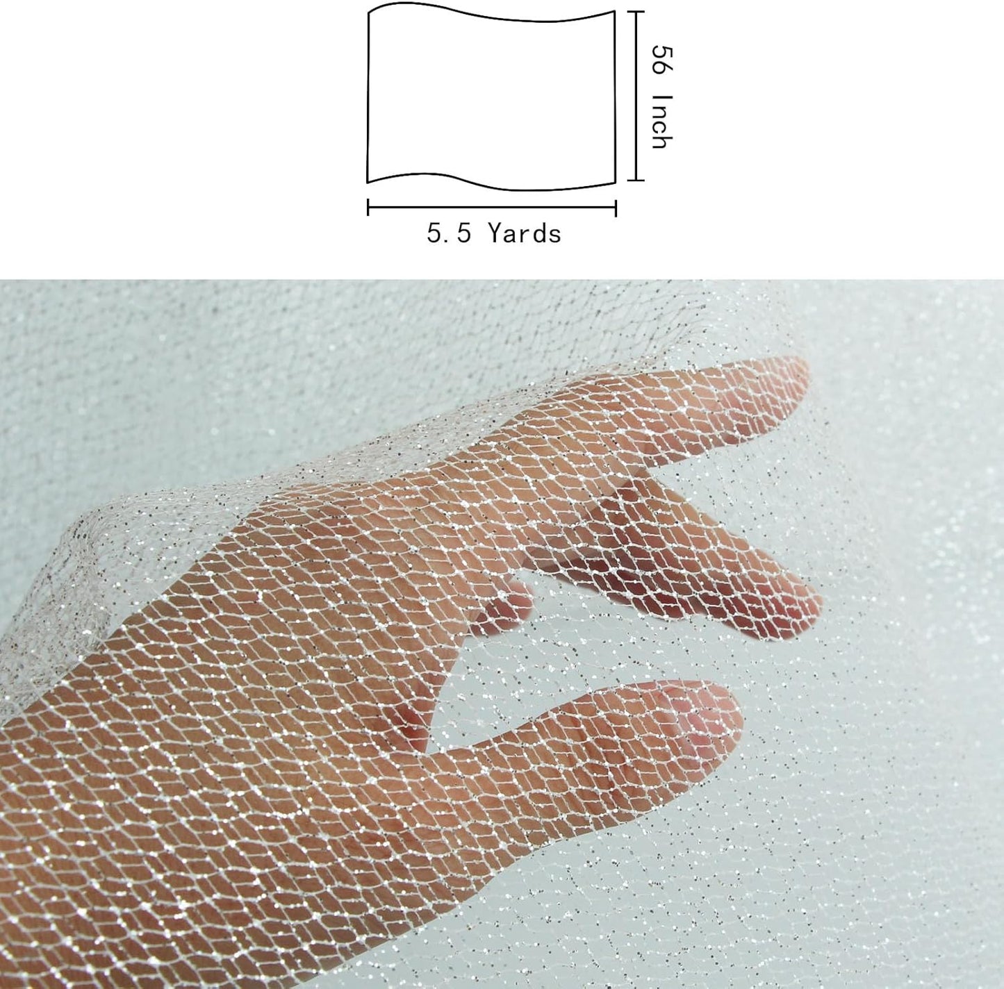 Glitter Tulle Fabric 56 Inch by 5.5 Yards Fabric Tulle Bolt for Wedding Christmas Decorations DIY White Tutu Baby Shower Table Skirt Ceiling Decor Birthday Party Craft Supplies-White