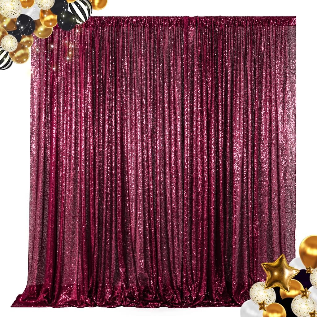 ShinyBeauty Burgundy Sequin Backdrop 10FTx10FT Sequin Fabric Backdrops for Photograph Photo-Backdrop-Drapes 10FT Sparkle Curtains for Wedding Wine Glitter Backgrounds for Shimmer Background