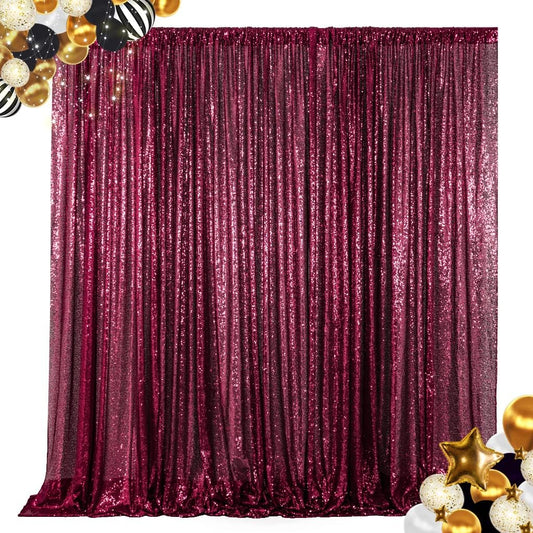 ShinyBeauty Burgundy Sequin Backdrop 10FTx10FT Sequin Fabric Backdrops for Photograph Photo-Backdrop-Drapes 10FT Sparkle Curtains for Wedding Wine Glitter Backgrounds for Shimmer Background