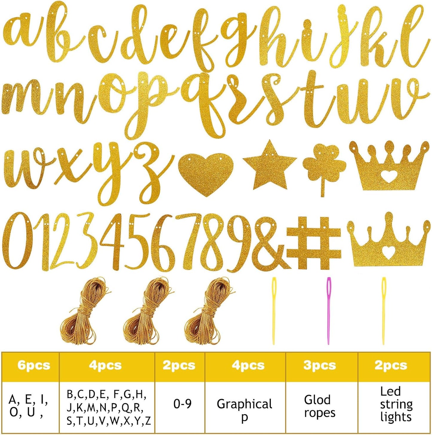 TaoBary 167 Pcs DIY Banner Kit Happy Birthday Glitter Banner Customizable Glitter Make Your Own Kit 162 Letters Symbols and Numbers 3 Rope for Birthday Halloween Wedding Christmas(Gold)