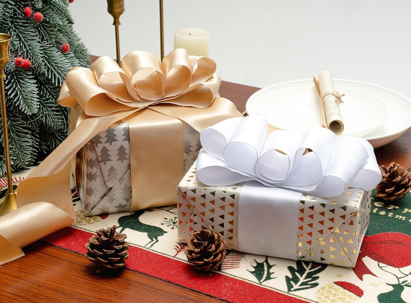 White Satin Ribbon Double-Faced Wired Ribbons for Gift Wrapping Flower Bouquet Bows Wedding Invitation Christmas Decor Crafts 2-1/2 Inch 10 Yards