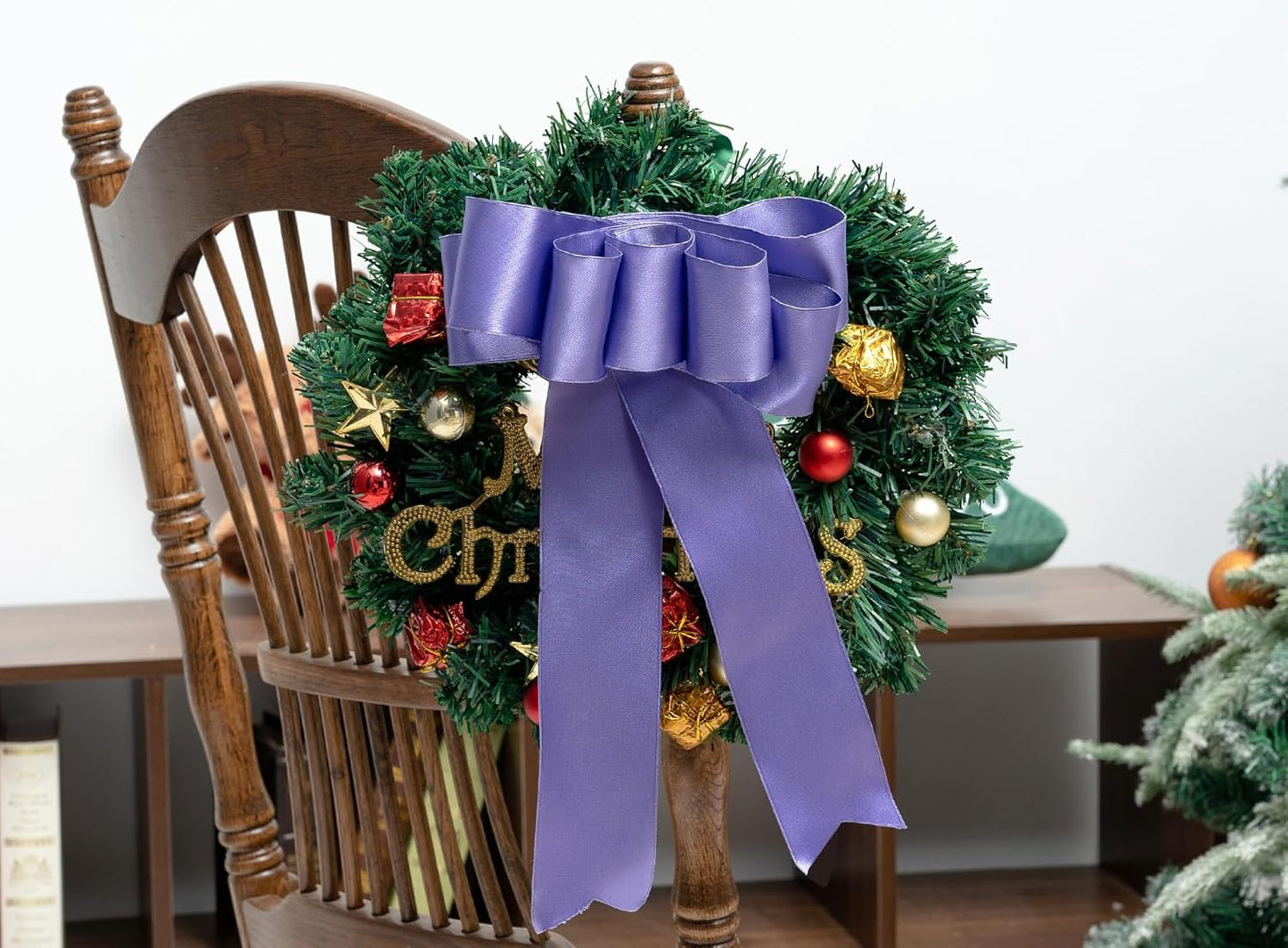 Purple Satin Ribbon Double-Faced Wired Ribbons for Gift Wrapping Flower Bouquet Bows Wedding Invitation Christmas Decor Crafts 2-1/2 Inch 10 Yards