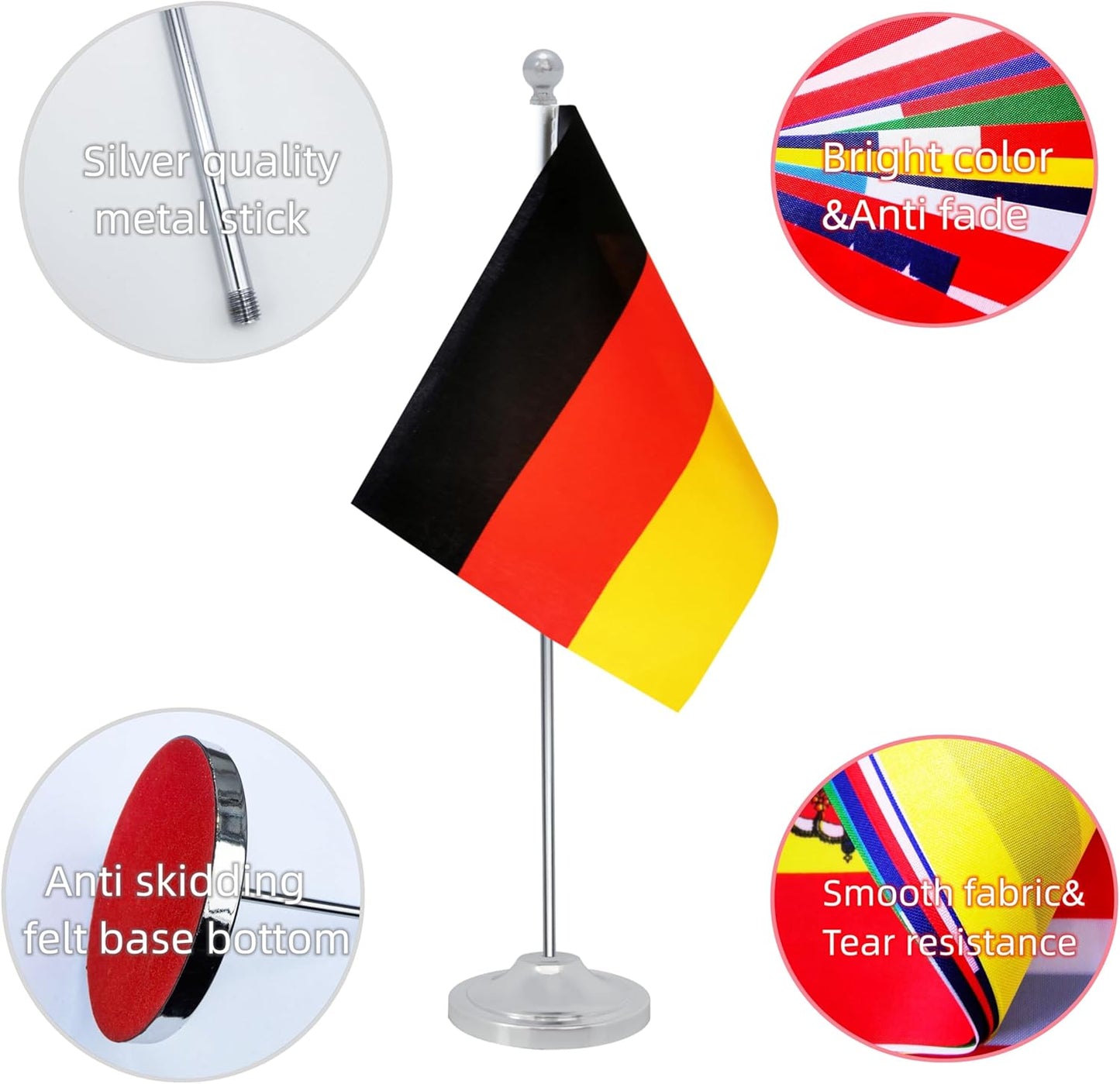 Germany Desk Flag, Germanic Table Office Flag with Metal Pole and Stand Base, International Country Flags, Festival Event Celebration, Classroom Meeting Desktop Decor (Germany)