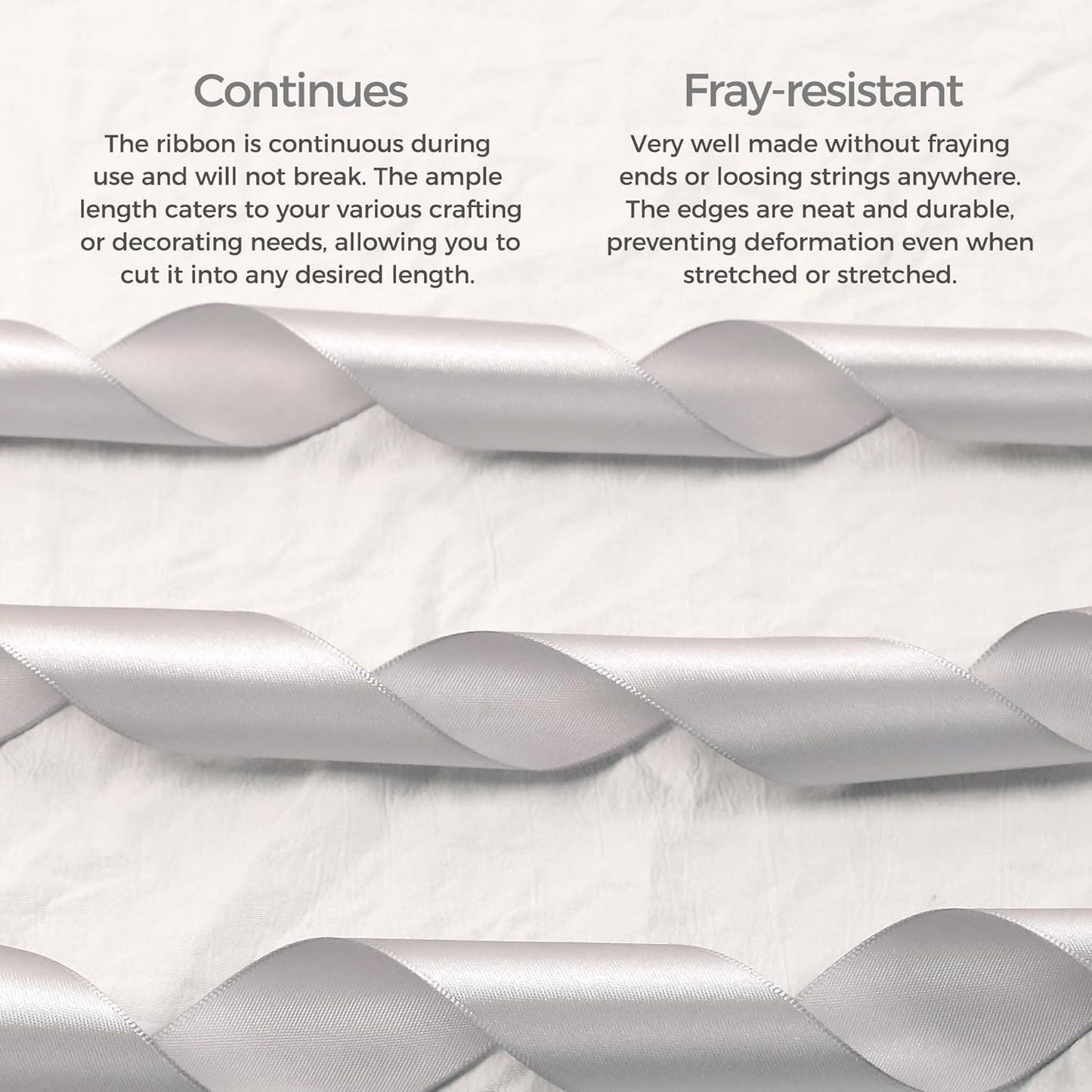 Silver Satin Ribbon 3/8 inch X Continuous 25 Yards, Single Face Polyester Ribbon Perfect for Gift Wrapping, Flower Bouquet, Wedding Decor, Crafts, Bow Making, Sewing and More