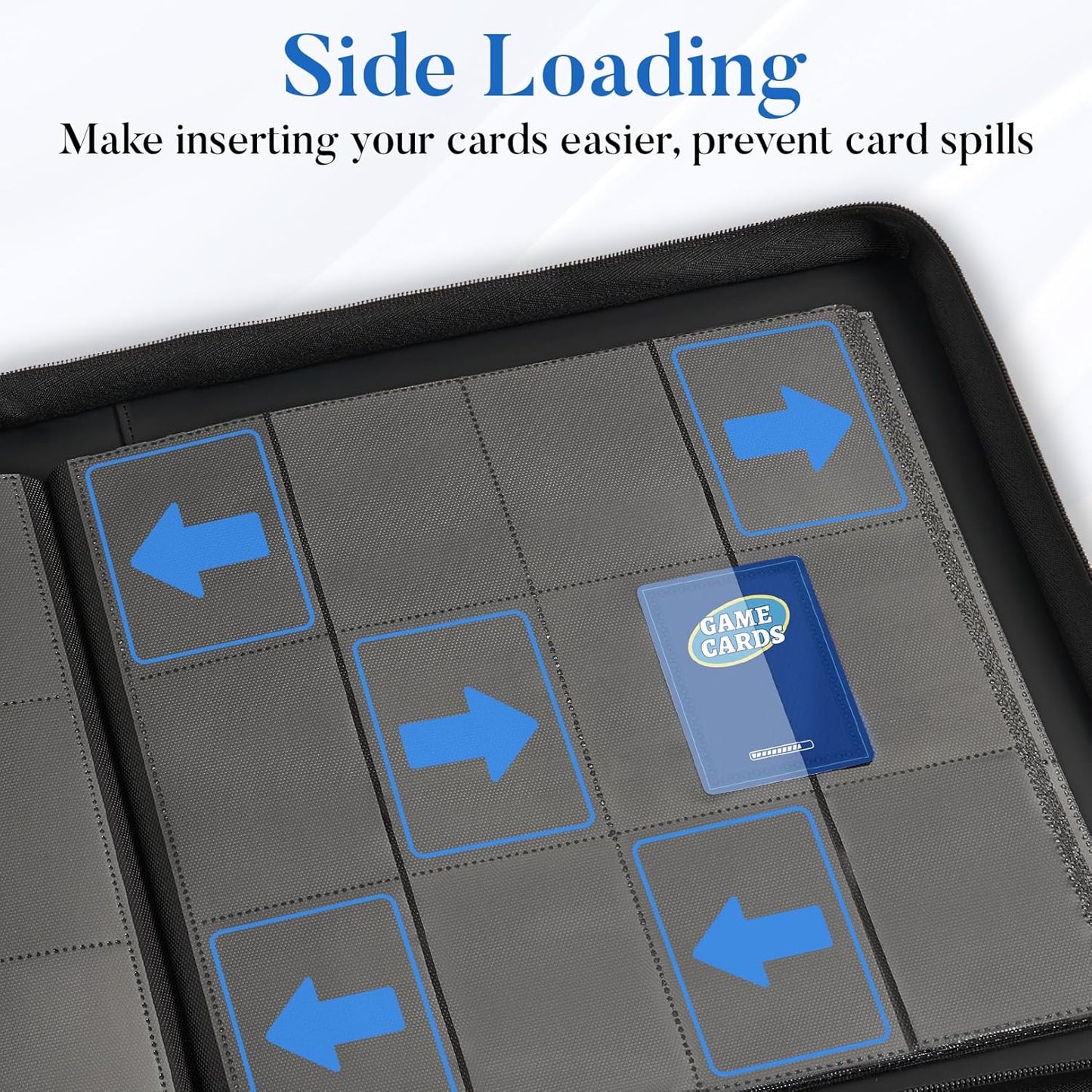 Premium Zip Card Binder 12 Pocket, Fabmaker 912 Pockets Trading Card Binder, PU Zipper Card Collection Album, Sturdy Side-Loading Card Book Holder for MTG, TCG, Game Cards, Sports Cards, Royal Blue