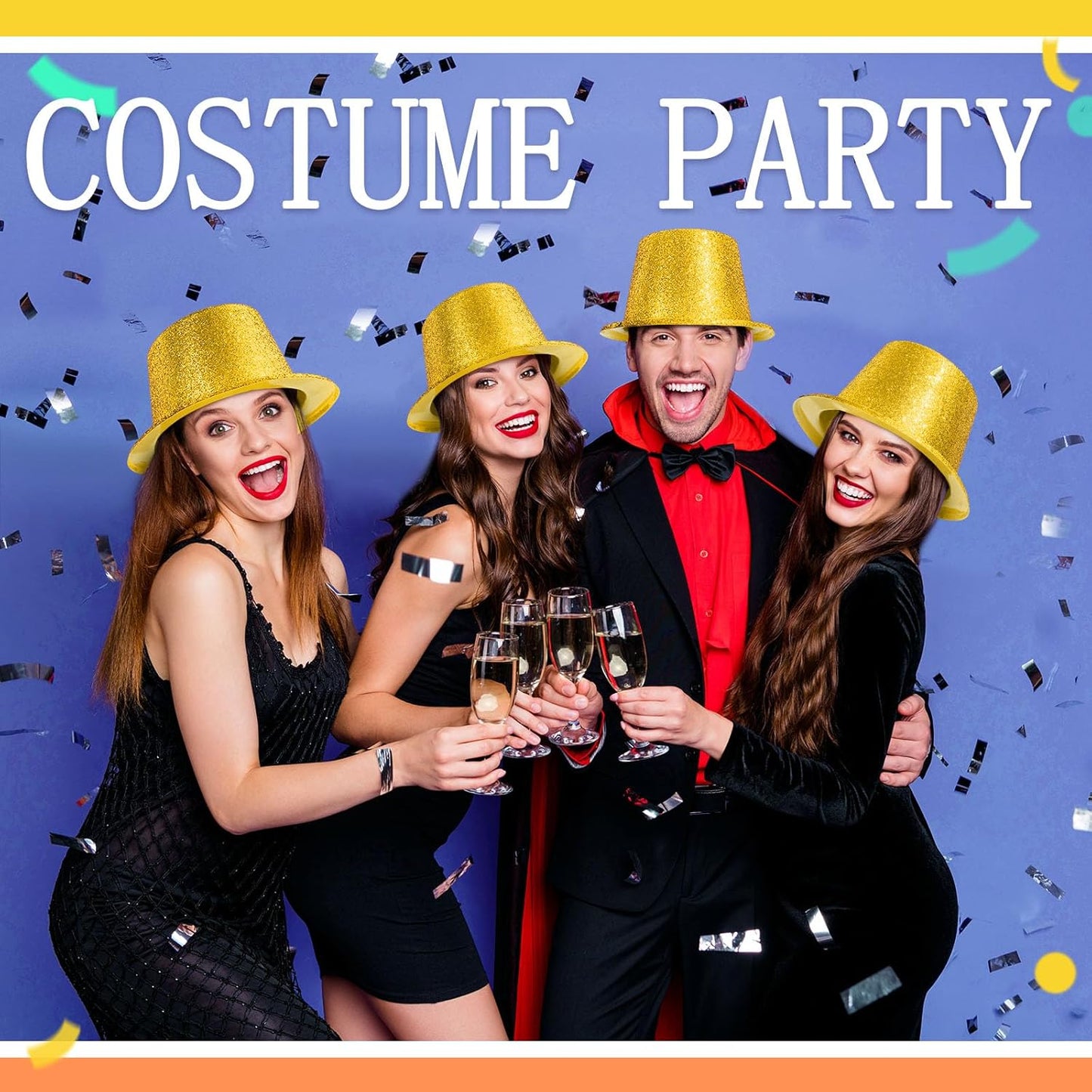 Hillban 24 Pcs Halloween Glitter Top Hat Bowler for Adults 1920s Dress Glitter Hats for Masquerades Party