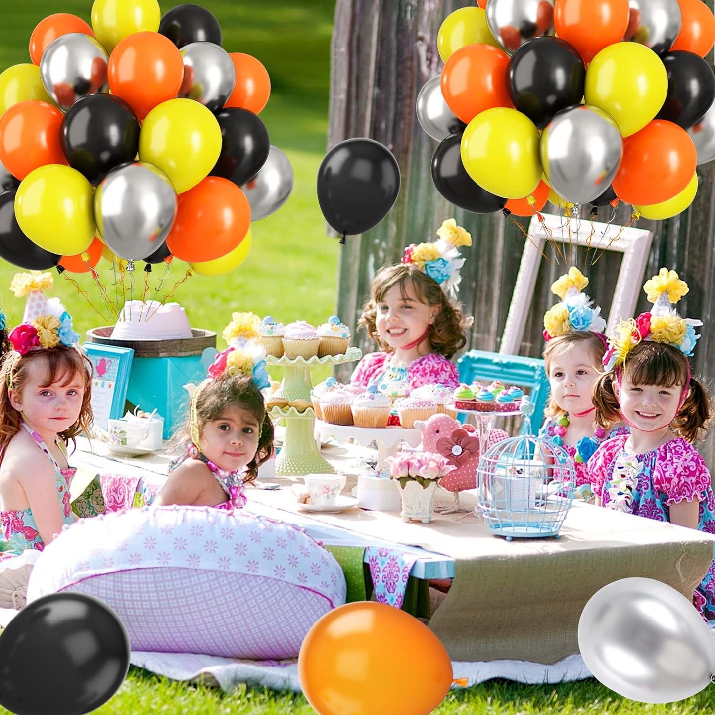 Paready Black Orange Yellow Balloons, 60 Pcs 12 Inch Orange Black Yellow and Metallic Silver Balloons, Car Theme Party Balloon for Kids Construction Theme Birthday Baby Shower Party Decorations