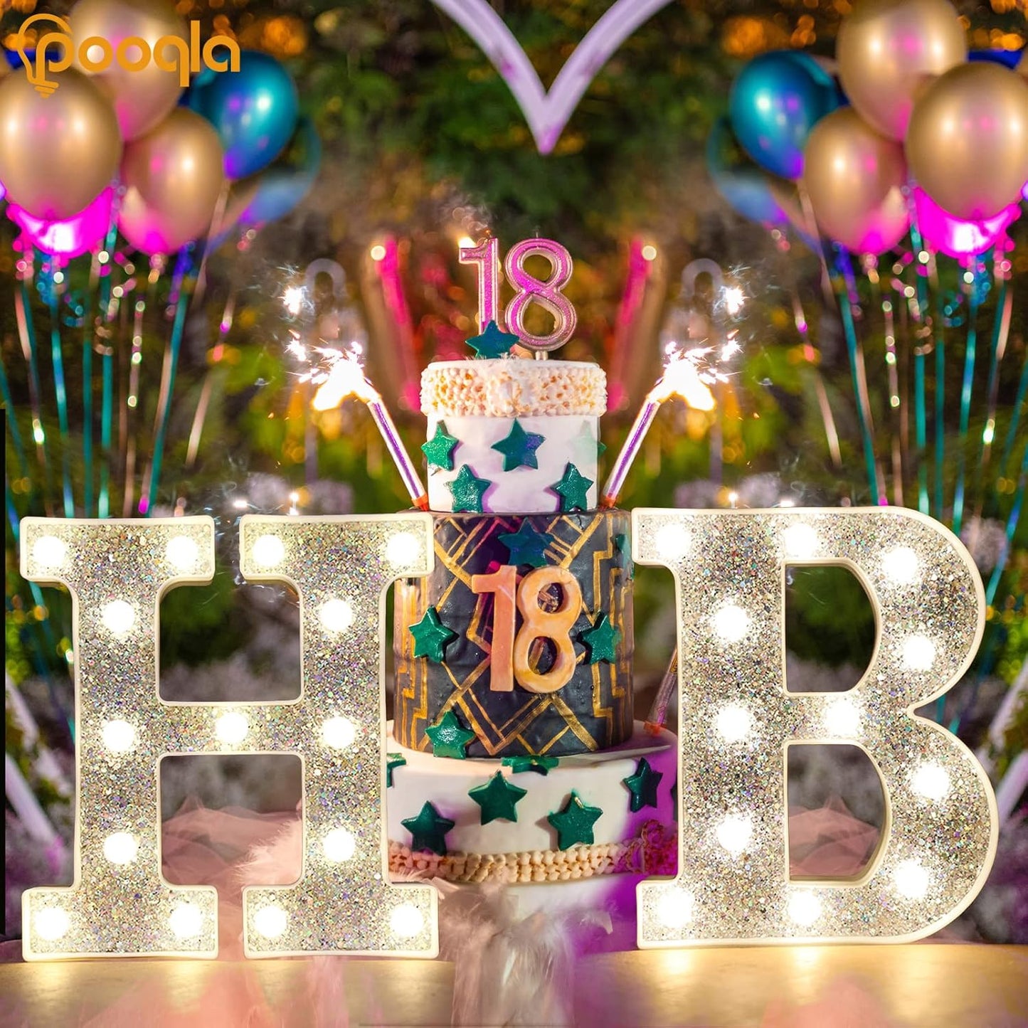 Pooqla Light Up Letters, LED Marquee Letters for Silver Birthday Decorations, Battery Powered Night Light Teenager Girl Room Decor, Gift for Girls Boys Wedding Bedroom Christmas Party Decor, Letter &