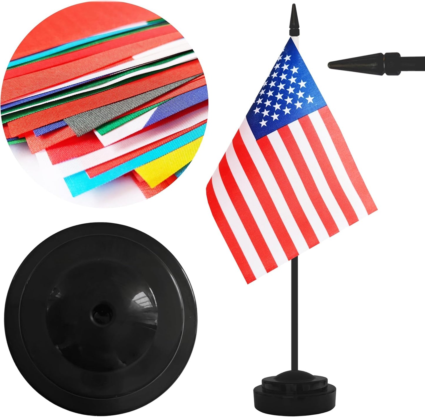 12 Pack USA Desk Flags, American Desktop Flag, Small Miniature Office Flags with 12" Black Pole and Black Base, Offices, Classroom, Home, Festival Decoration (USA)