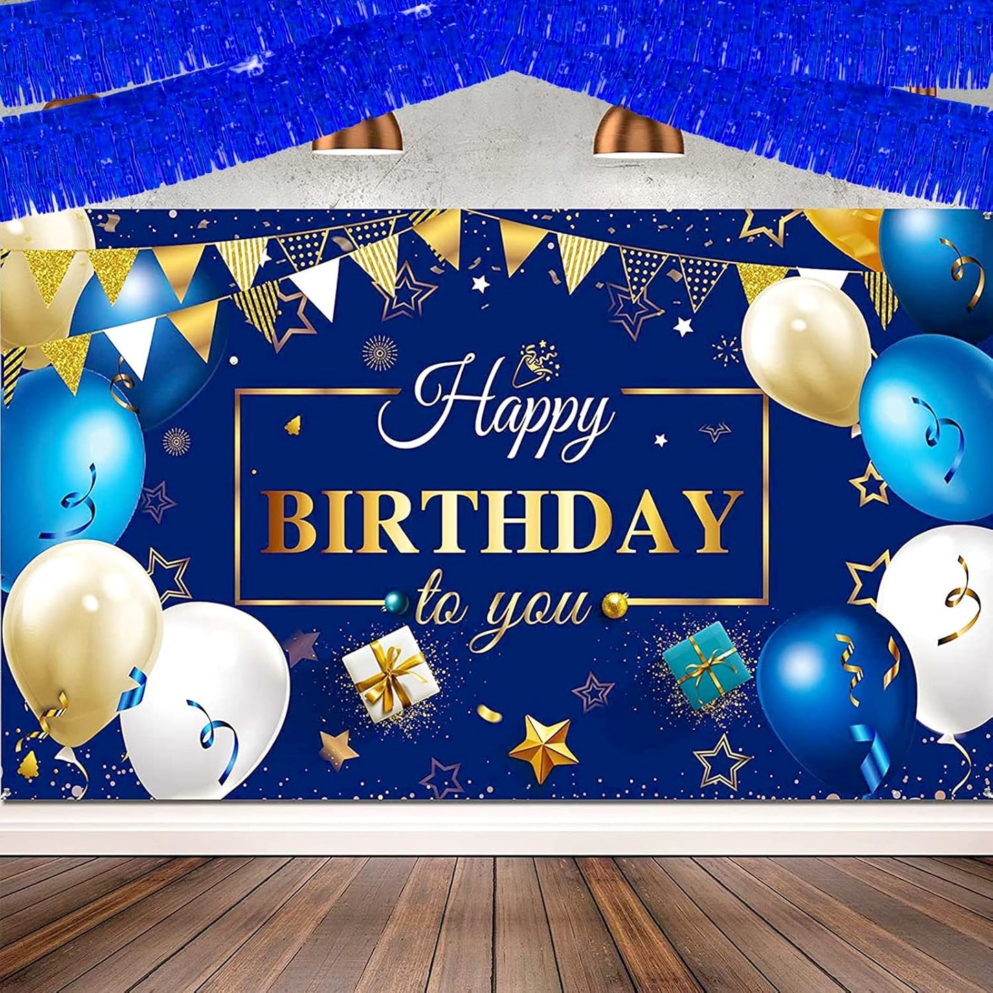 6 Pack 10 Feet Foil Fringe Garland Metallic Tinsel Streamers Banner Wall Hanging Curtain Backdrop Banner for Parade Floats, Thanksgiving, Christmas, Birthday, Halloween Party Decorations(Blue)