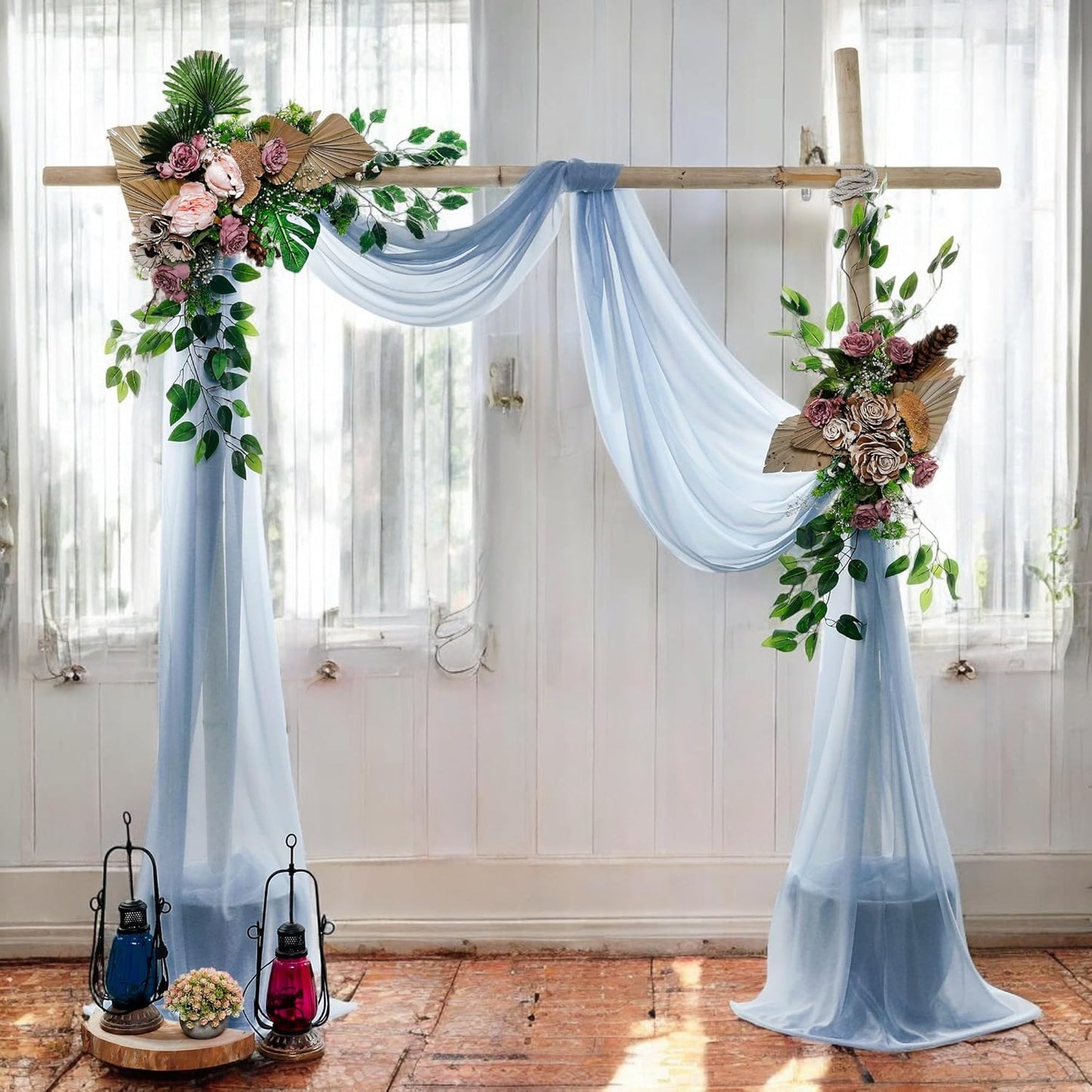 MDS Halloween Chiffon Draping Fabric - 2 Panel, 30" Wide x 50ft Long - Sheer Spooky Arbor & Canopy Drapery for Haunted House Backdrops, Party Ceilings, DIY Costumes & Themed Events - Dusty Blue