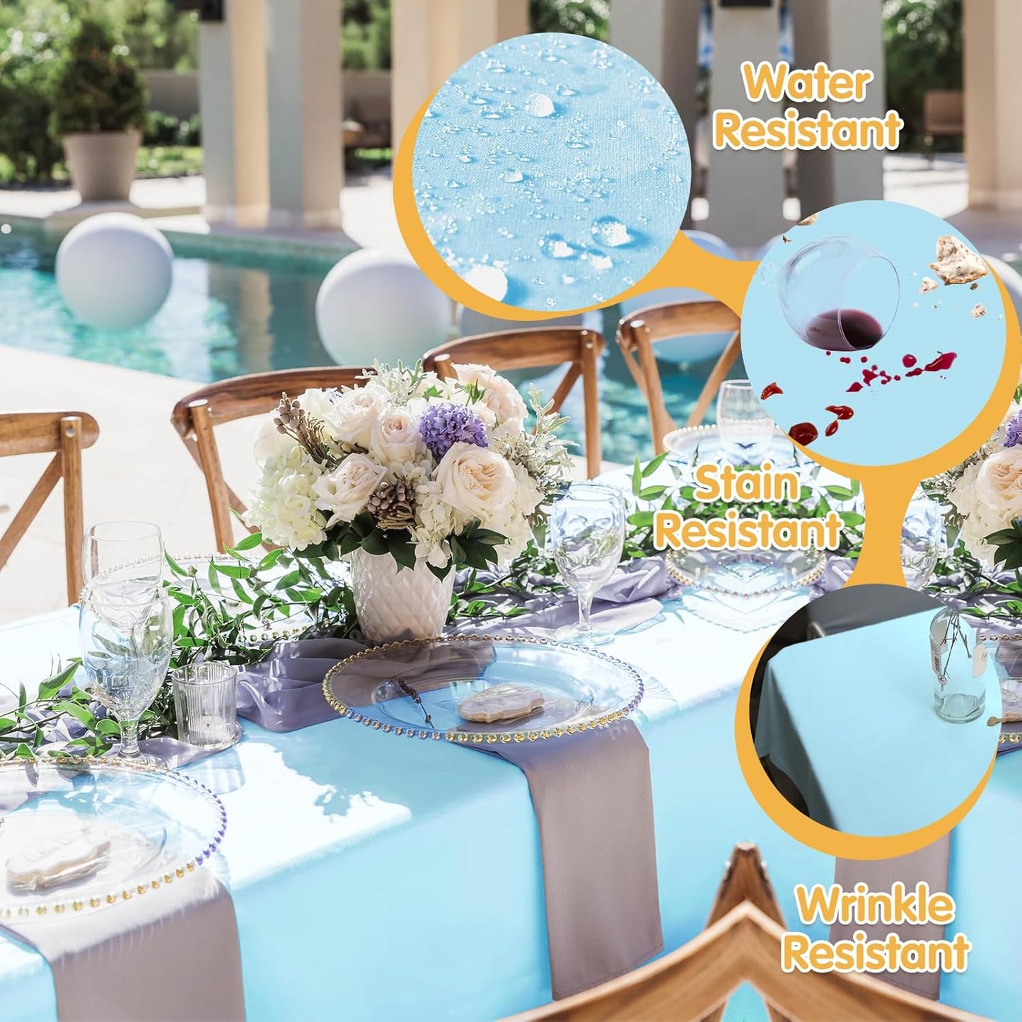BRILLMAX 8 Pack Light Blue Tablecloths 70 x 120 Inch for 6ft or 8ft Rectangle Tables - Rectangular Bulk Linen Polyester Fabric Washable Cloth Cover for Wedding Reception Banquet Birthday Party