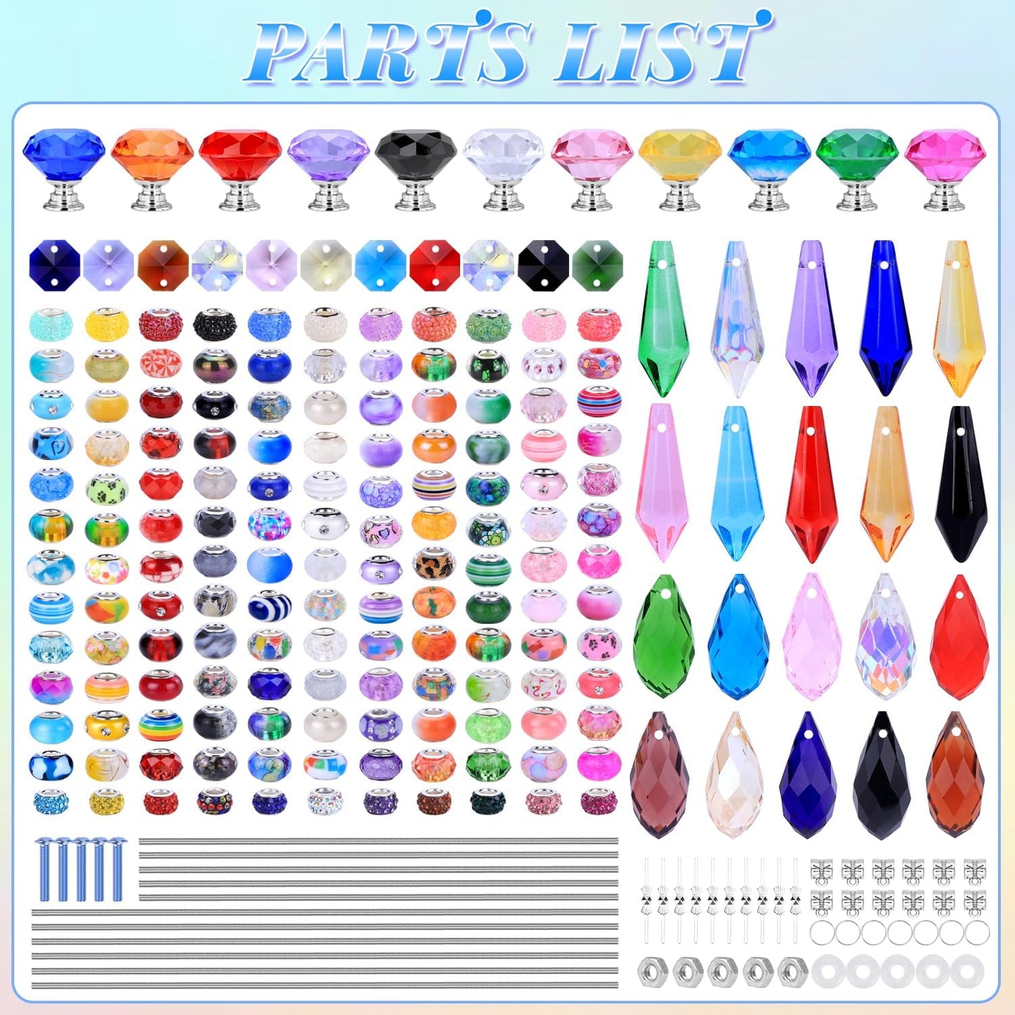 DIY Fairy Wand Garden Stakes Kit, Crystal Beaded Decorative Wands Set, Outdoor Garden Decoration with Assembly Guide (Diamond Top 423 Pcs)