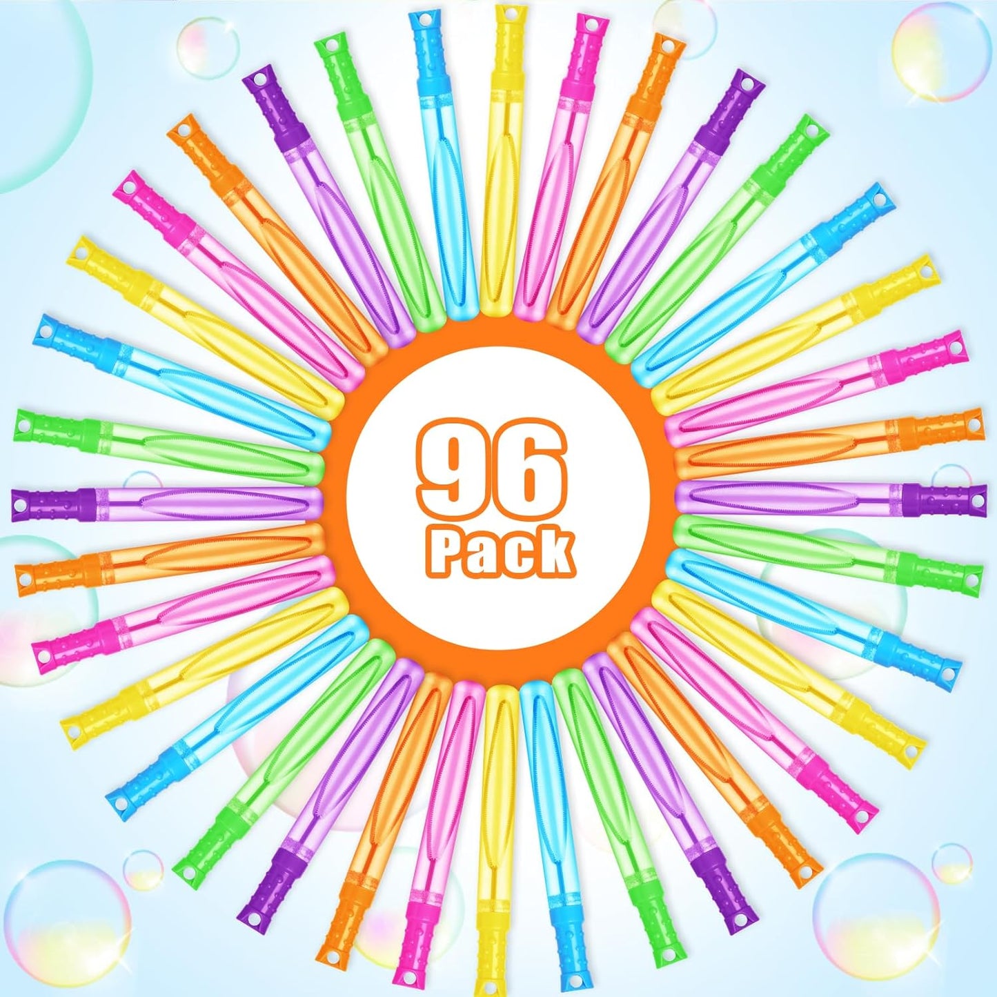 Bubble Wand, 96 Pcs Bubble Wands Bulk in 6 Colors, Bubble Party Favors for Kids, Summer Toys, Indoor Outdoor Activity, Themed Birthday, Wedding, for Girls & Boys