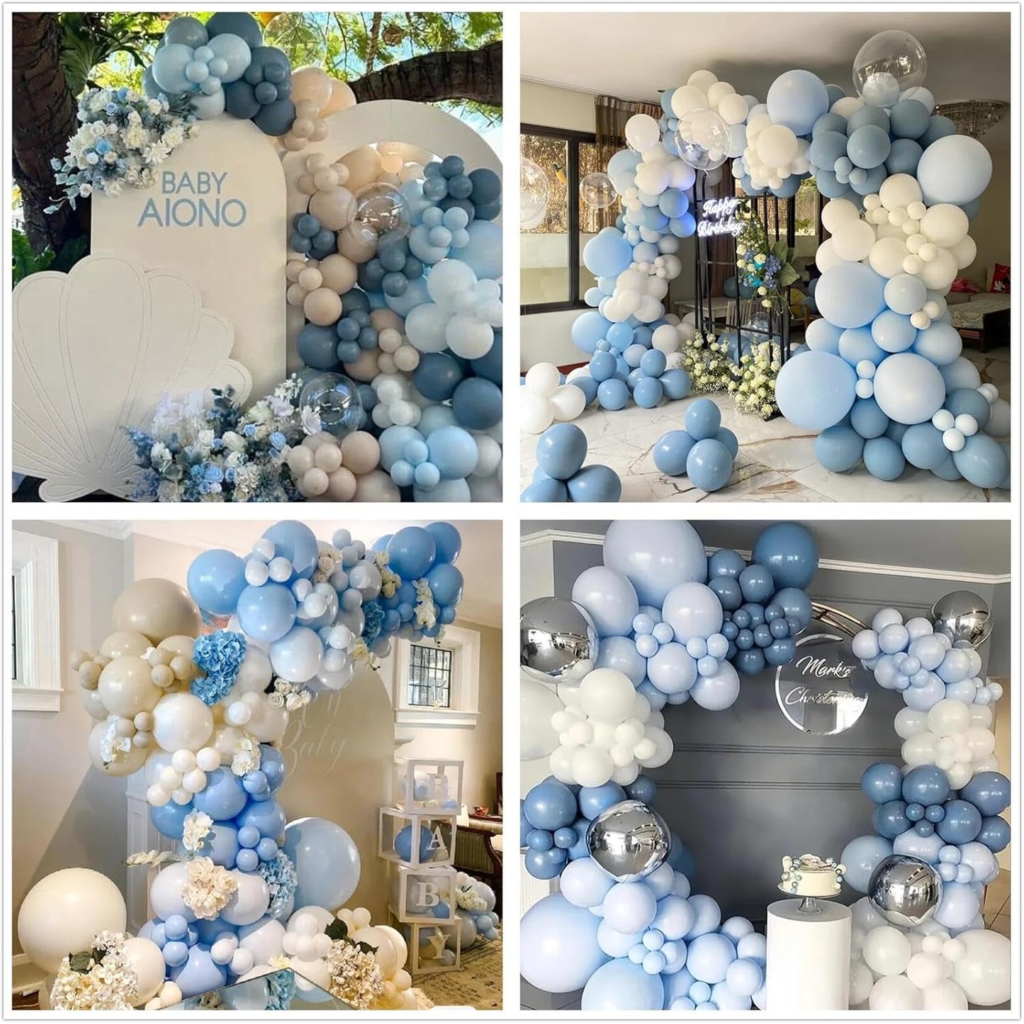 412Pcs Dusty Blue White Sand Balloon Arch Garland Kit,18 12 10 5 Inch Slate Fog Baby Blue Macaron Blue Sand White for Birthday Baby Shower Wedding Bridal Gender Reveal Decorations