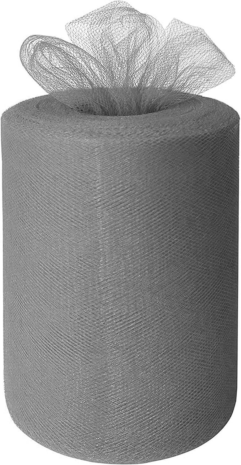 Silver Tulle Fabric Roll 6 Inch X 300 FT (100 Yards) Matte Tulle Ribbon Netting Mesh Spool for DIY Tutu Skirt Wedding Bow Gift Wrapping Baby Shower Christmas Party Halloween Decorations