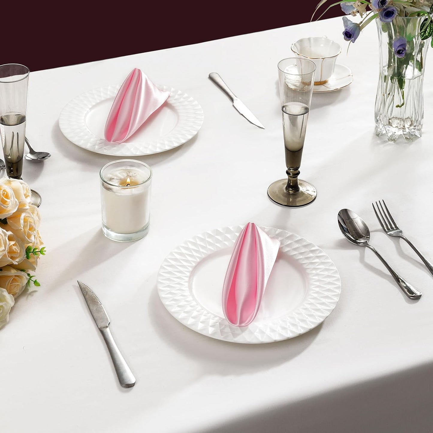 36 Pack Square Satin Dinner Napkins, 16x16 Inches Silky Soft Smooth Table Cloth Napkins for Restaurant Weddings Banquet Party Decoration, Pink