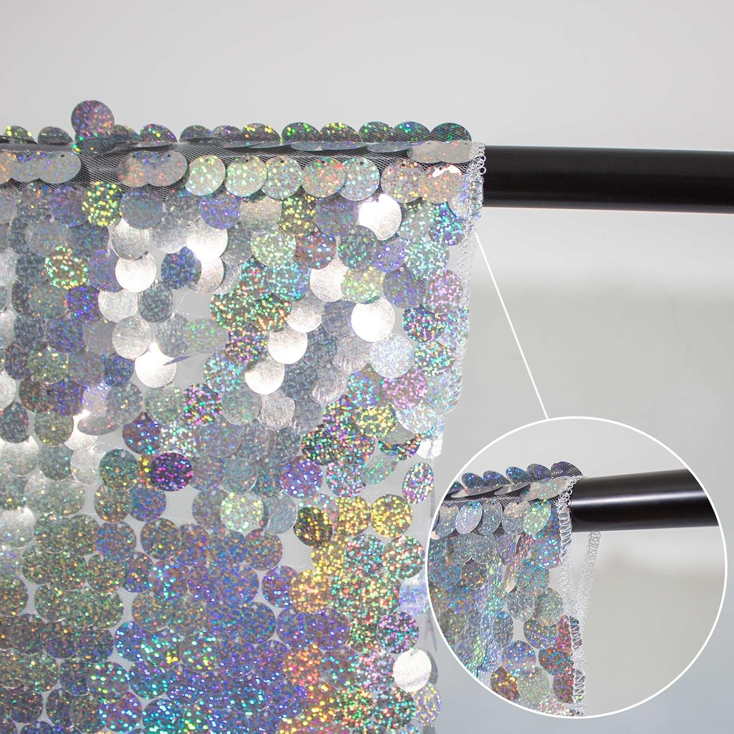 JYFLZQ Iridescent Silver Payette Sequin Backdrop Curtains 8ft x 8ft 1 Panel Glitter Thick Shimmer Backdrop Background Photo Booth Backdrops for Parties