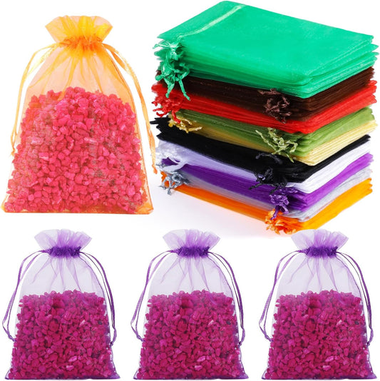 Hopttreely 50PCS Organza Wedding Favor Bags, 4x6 inches Jewelry Gift Bags with Drawstring for Party, Festival, Makeup (Mixed Color)