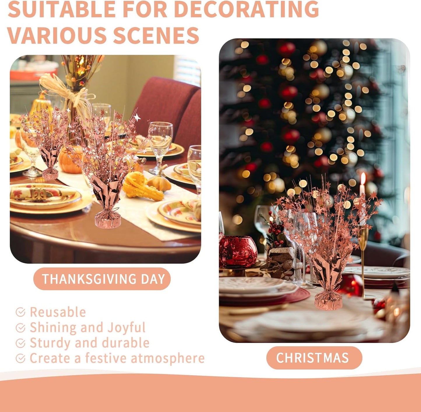 6 Pack Star Table Centerpieces for Party, Birthday Table Decorations for Kids Adults, Party Centerpieces for Tables for Wedding Baby Shower Graduation Holiday Event (Rose Gold)