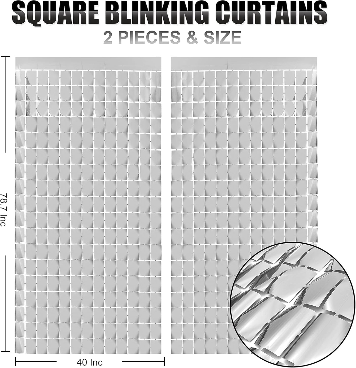 PADELO Silver Shimmer Wall Backdrop, Square Backdrop Curtain,2Pcs 3.3x6.6 Feet Silver Streamer Backdrop for Party Decorations