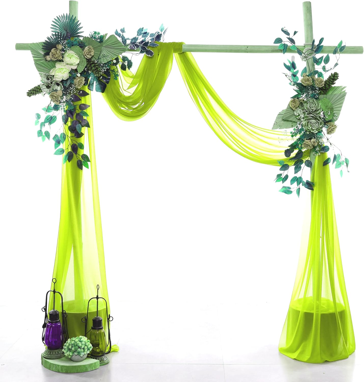 VDS Pack of 2 Panel (30 Inch X 20 Feet) Wedding Arch Draping Fabric Sheer Chiffon Fabric Drapery for Wedding Ceremony Reception Swag Backdrop Canopy Chuppah ARBO Altars Decoration (Parrot Green)