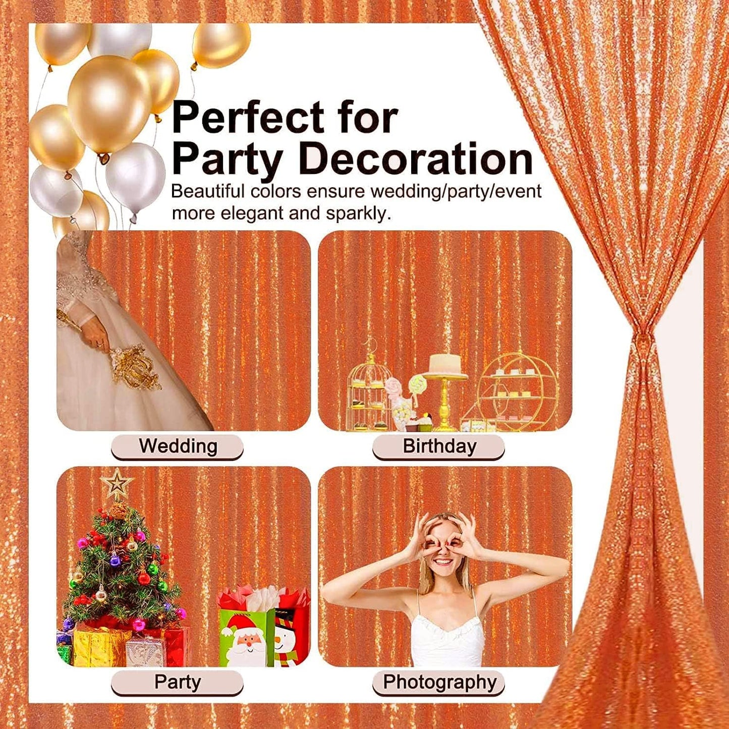 Orange Sequin Backdrop Curtains 2 Panels 2FTx8FT Glitter Orange Photo Backdrop Party Wedding Baby Shower Curtain Sparkle Photography Background