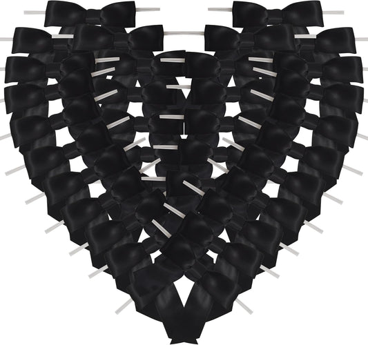 50pcs 3-1/2" Black Satin Ribbon Bows with Twist Ties Giant Bows for Fathers' Day 7th of July Gift Packing&Wrapping (Black)