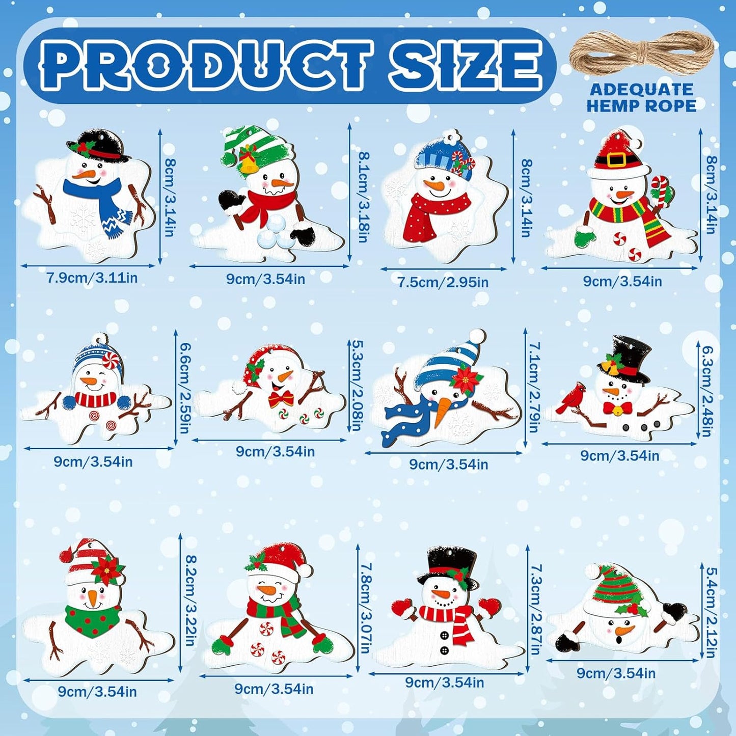 Suzile 36 Pcs Christmas Wooden Ornaments Melting Snowman Style Hanging Decor Cartoon Christmas Tree Hanging Decoration Melting Snowman Pattern for Xmas Home Winter Party