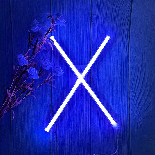 ENUOLI Blue LED Neon Letter Light, USB Batteries Operated Letter Sign for Night Light Lamp Words for Valentines Day, Home, Indoor Wall Decor (X)