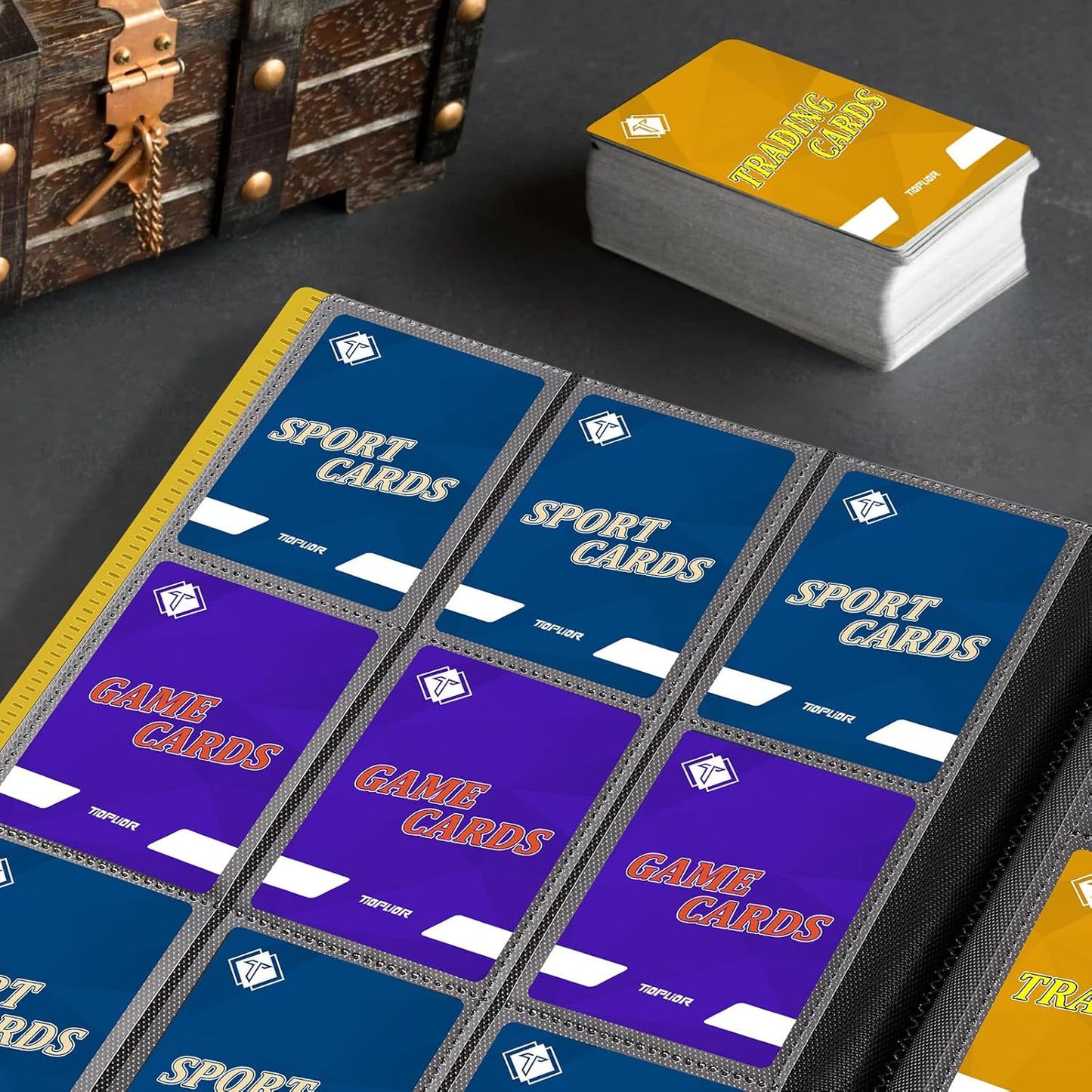 Trading Card Binder, Card Binder Album Folder Book Fit for MTG Baseball Football Sports Cards, Easy to Use Card Collection Binder (yellow, 360 Pockets)