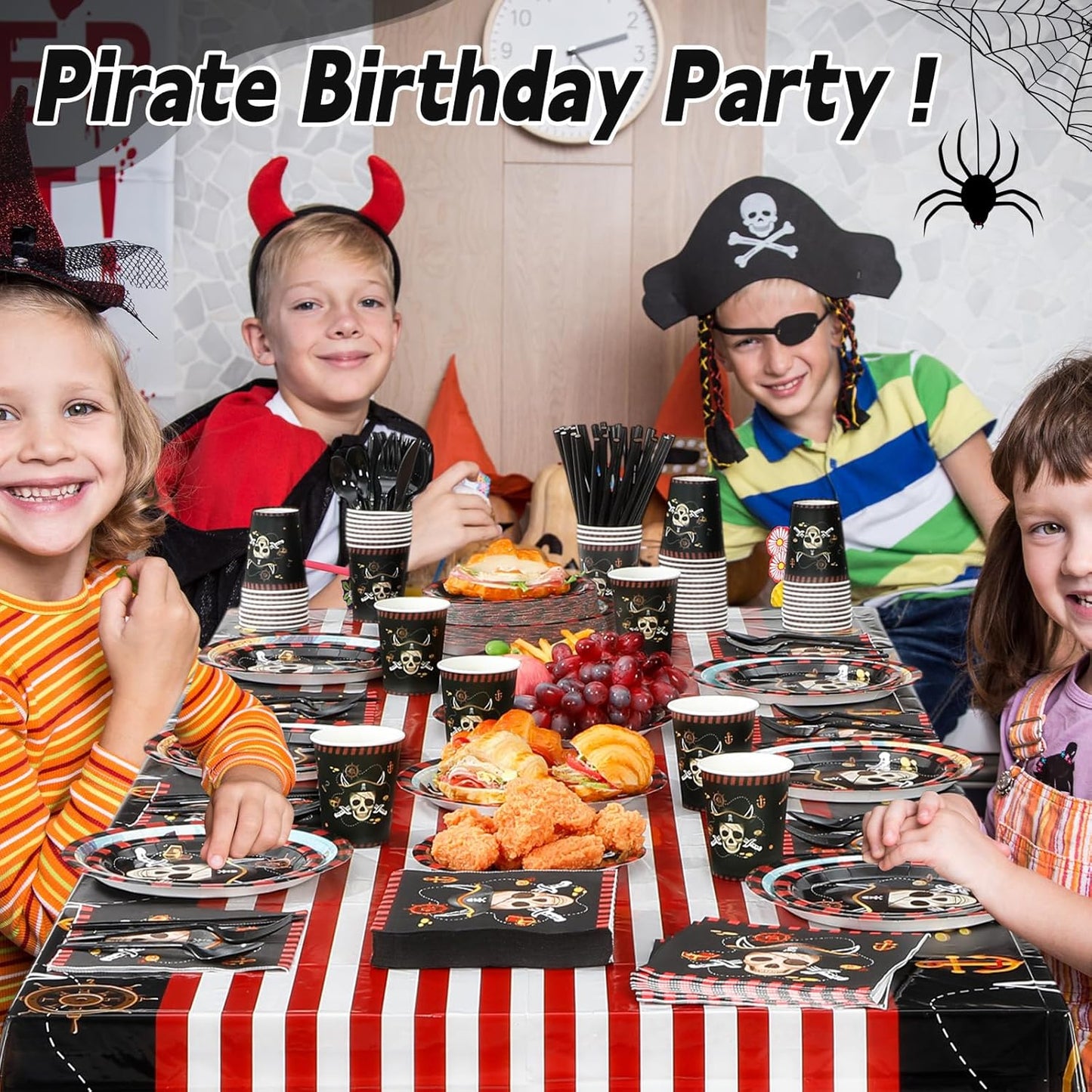 452 Pcs Pirate Party Supplies Decorations for 50 Guests, Pirate Treasure Theme Paper Plates Napkins Cups Tablecloth Cutlery Straws for Adult Halloween Birthday Party Decorations