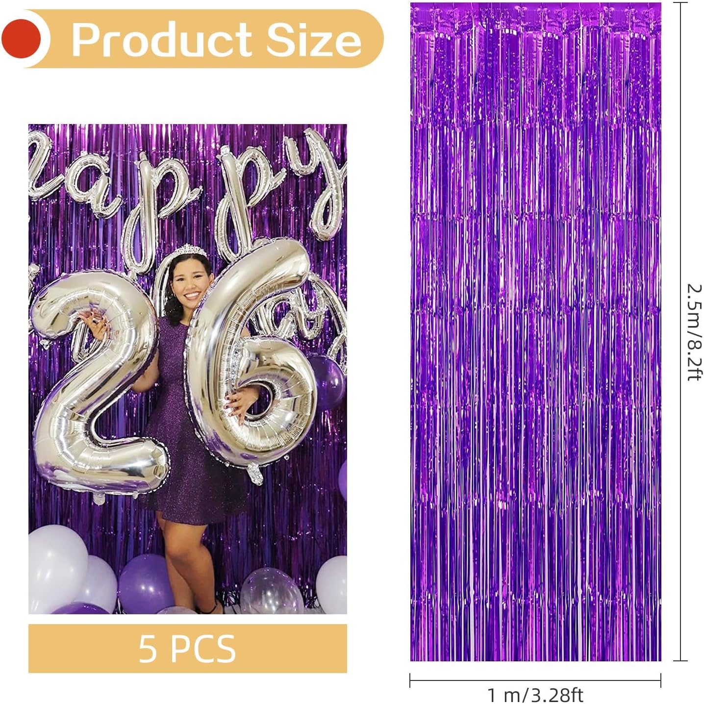 5 Pack Purple Fringe Backdrop 3.2ft x 8.2ft Foil Curtain Tinsel Foil Fringe Curtains Backdrop Tinsel Backdrop Streamers for Birthday Curtain Party Decoration Wedding Christmas Decoration (Purple)