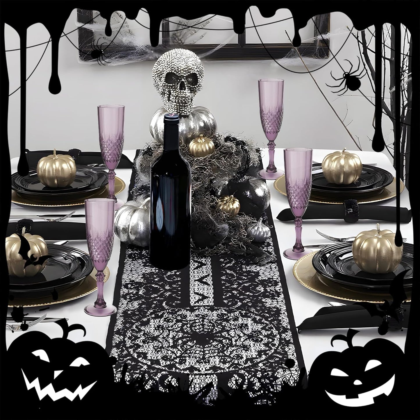 Plastic Champagne Flutes, 24PCS Dark Purple Wine Glasses Goblets Cups Reusable Flute, for Halloween Weddings Bachelor Parties Toasting and Events(24, Dark Purple)