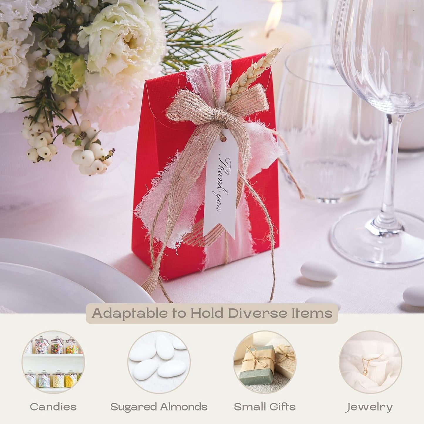 Boxes Craftory Pack of 20 Party Favor Boxes (3.54 x 1.77 x 5.11 inch) - Ideal for Christmas Gift, Graduation and Valentines Day - Red Silk