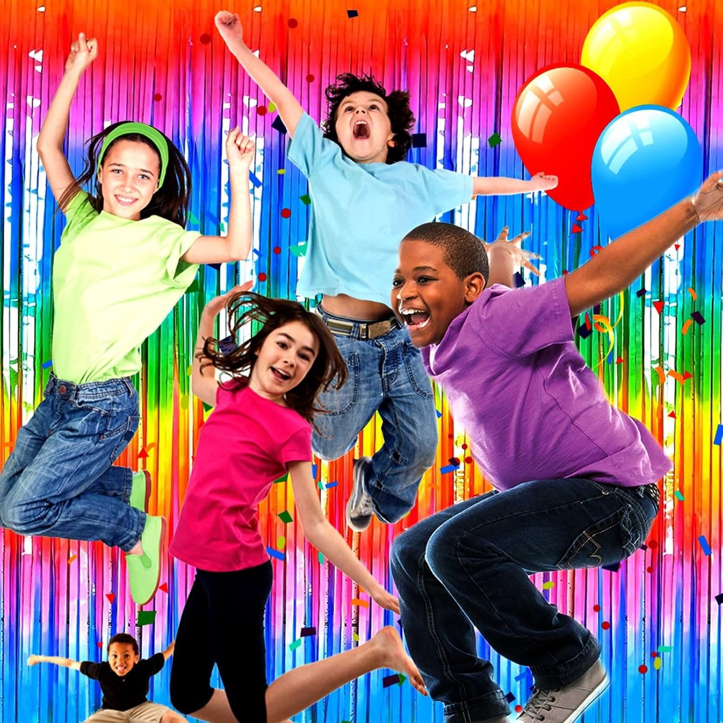 4 Pack Macaron Dark Rainbow Foil Fringe Curtain Backdrop, 3.28Ft x 8.2Ft Colorful Streamers Curtains for Party, Photo Booth Props, Birthday, 2022 Mother's Day Decoration Supplies